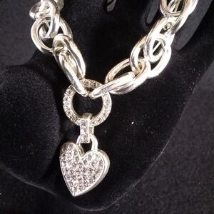 Sparkling Silver Heart Charm Necklace